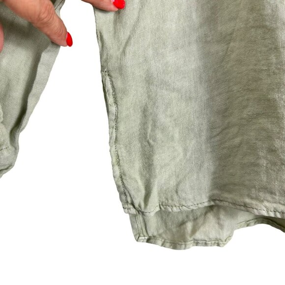 Zara Sage Green Oversized Linen Long Sleeve-Slit Blouse Size Small - Picture 8 of 15